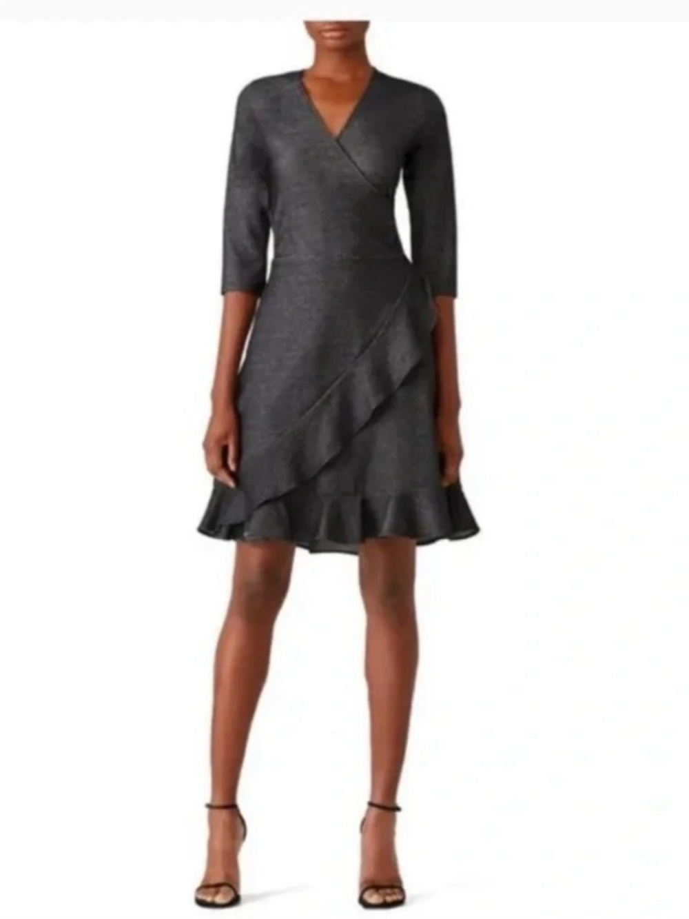 Leota Tatiana Faux Wrap Ruffle Dress in Charcoal Gray Sz XS